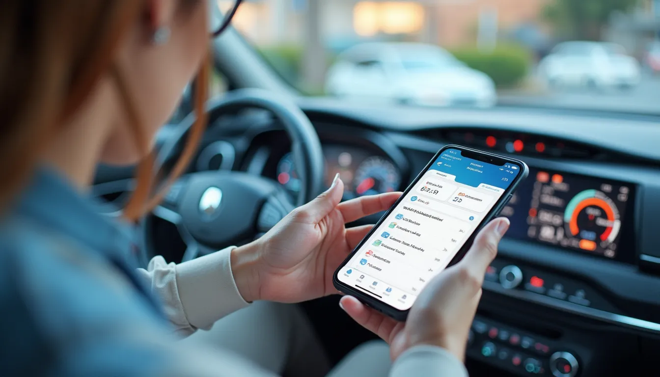 Smartphone mit Versicherungs-App, Dashboard-Ansicht, moderne Oberfläche